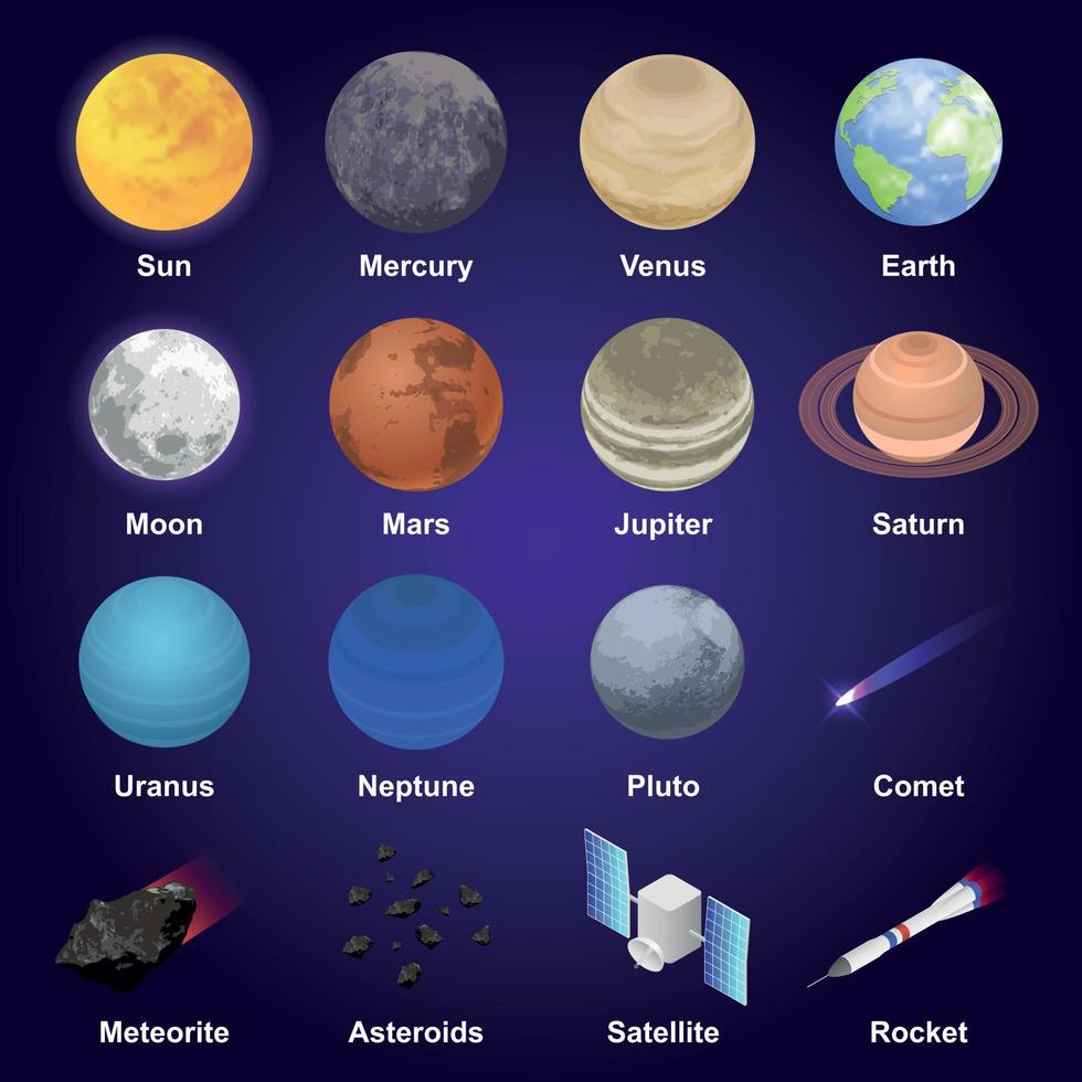 Planets icon set, isometric style vector