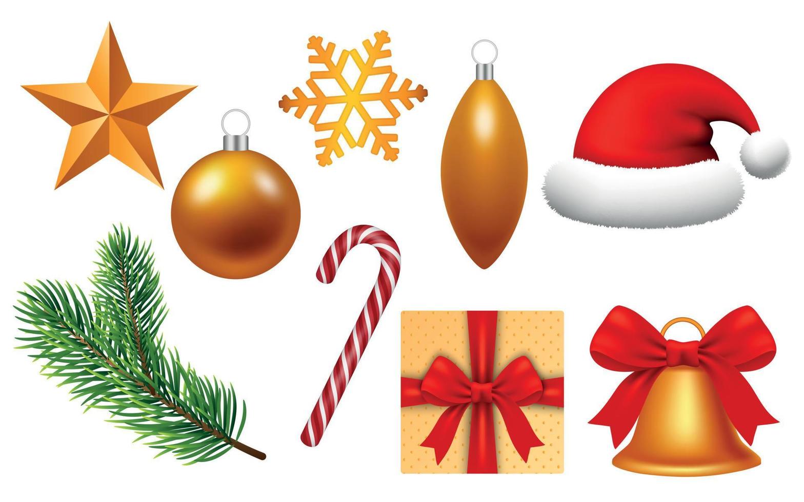 Happy xmas icon set, realistic style vector