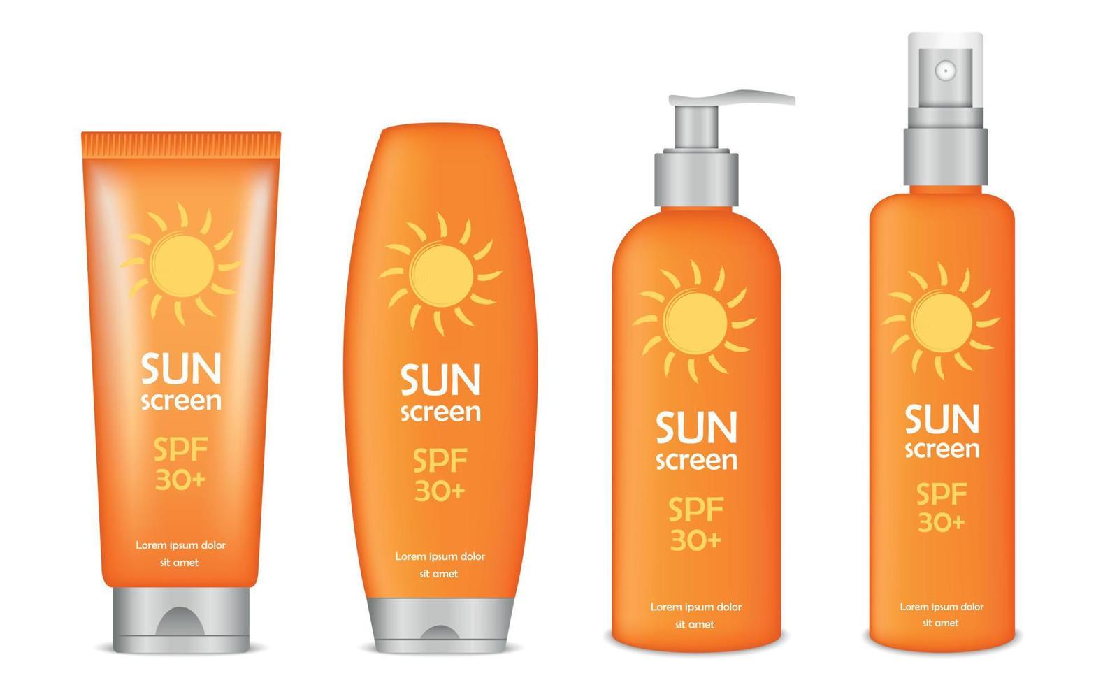 Sunscreen icon set, realistic style vector