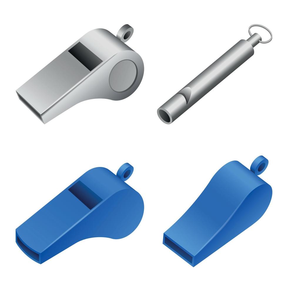 Whistle icon set, realistic style vector