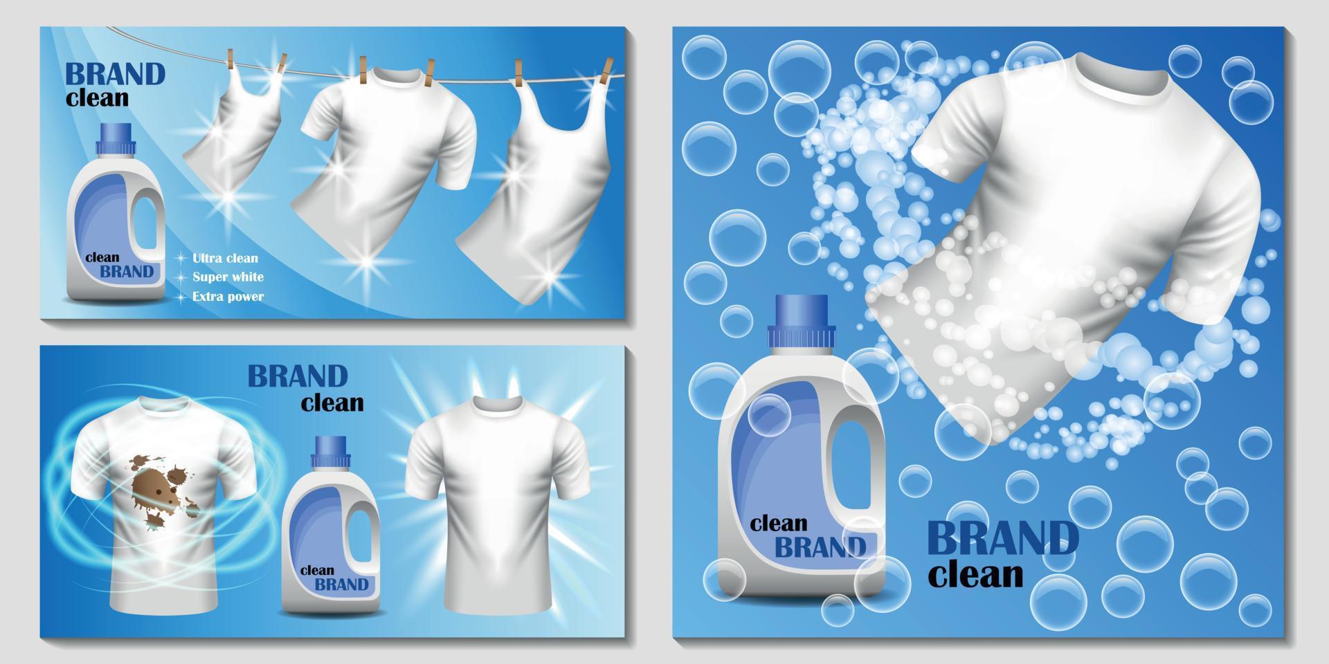 Laundry room banner concept set, realistic style vector