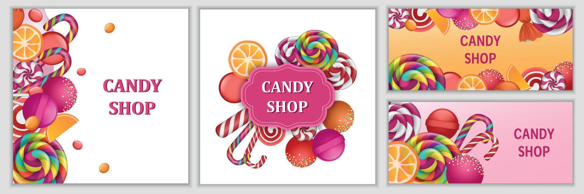 Happy sweet candy day banner set, realistic style vector