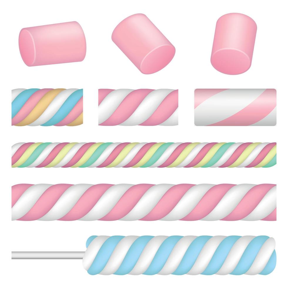Marshmallow icon set, realistic style vector