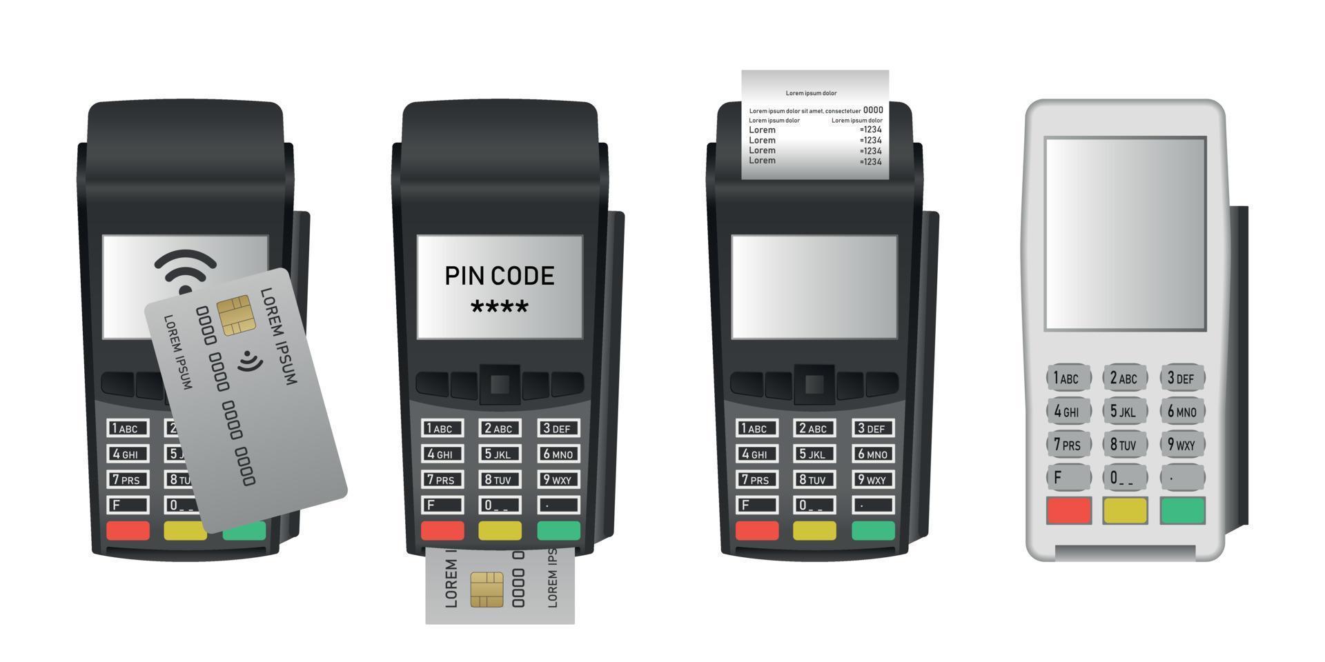 Bank terminal icons set, realistic style vector