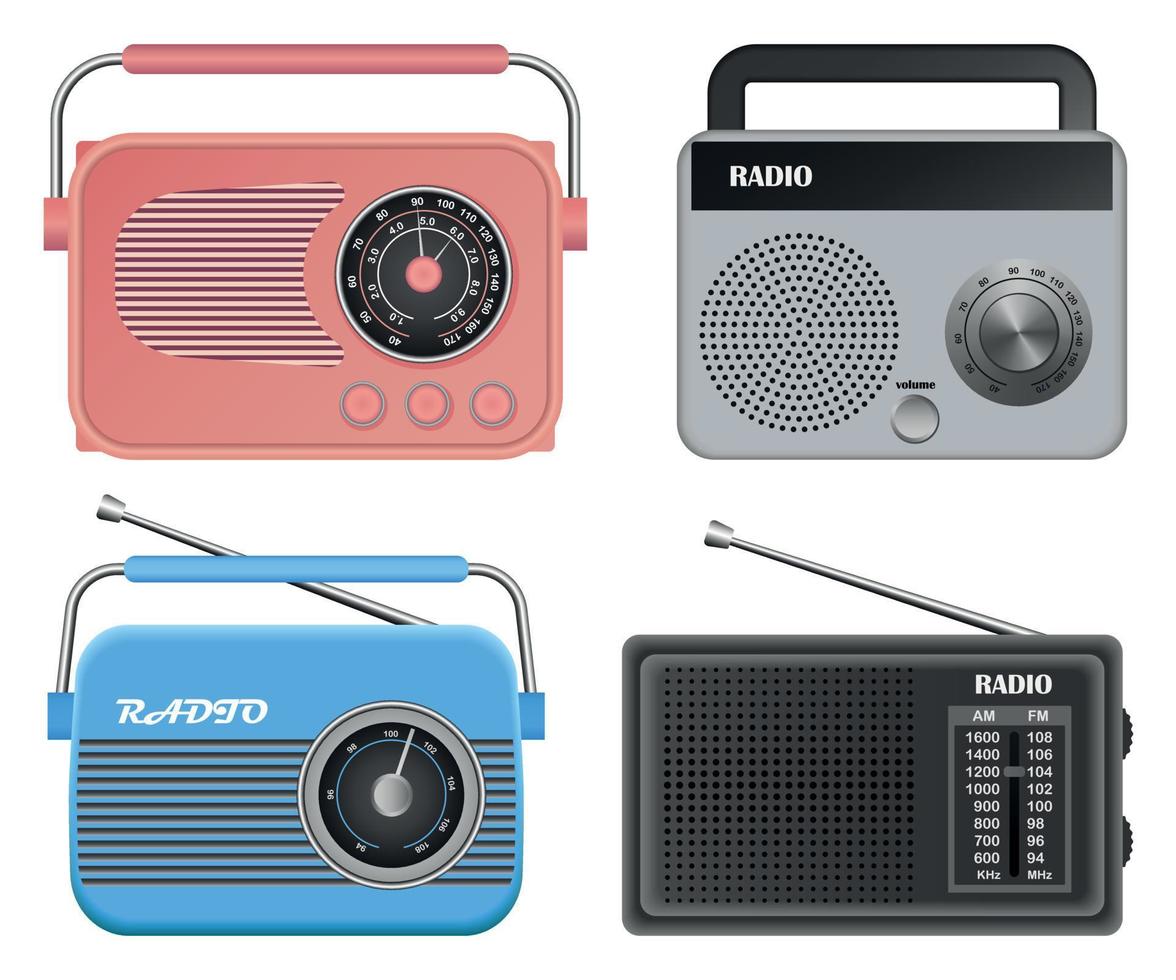 conjunto de maquetas de dispositivos antiguos de música de radio, estilo realista vector