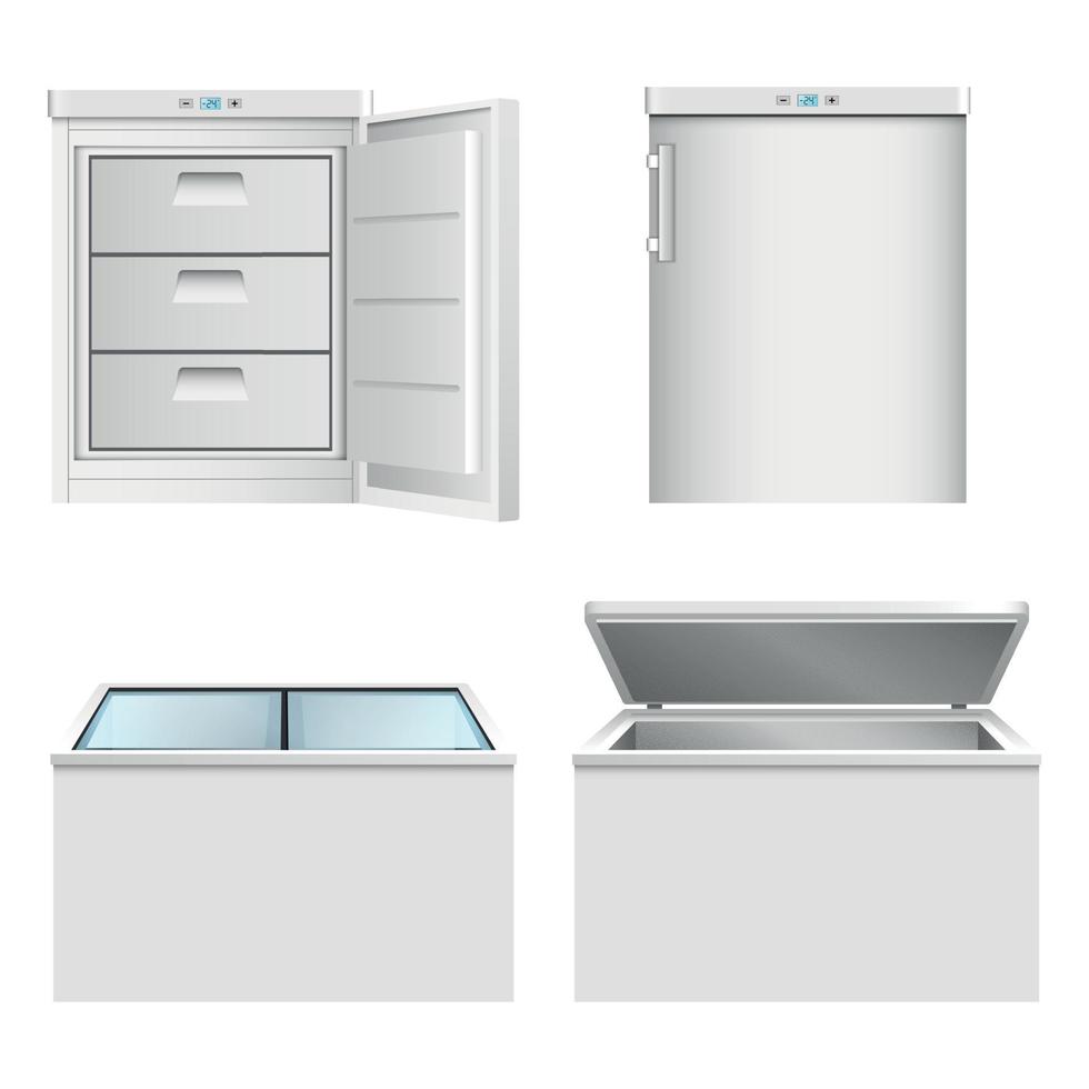 Freezer icon set, realistic style vector