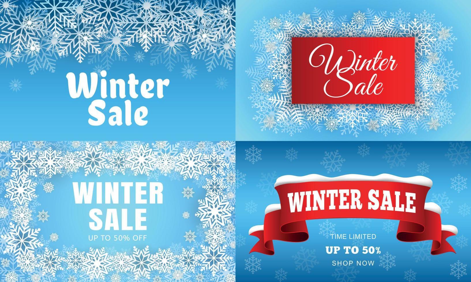 Winter sale banner set, realistic style vector