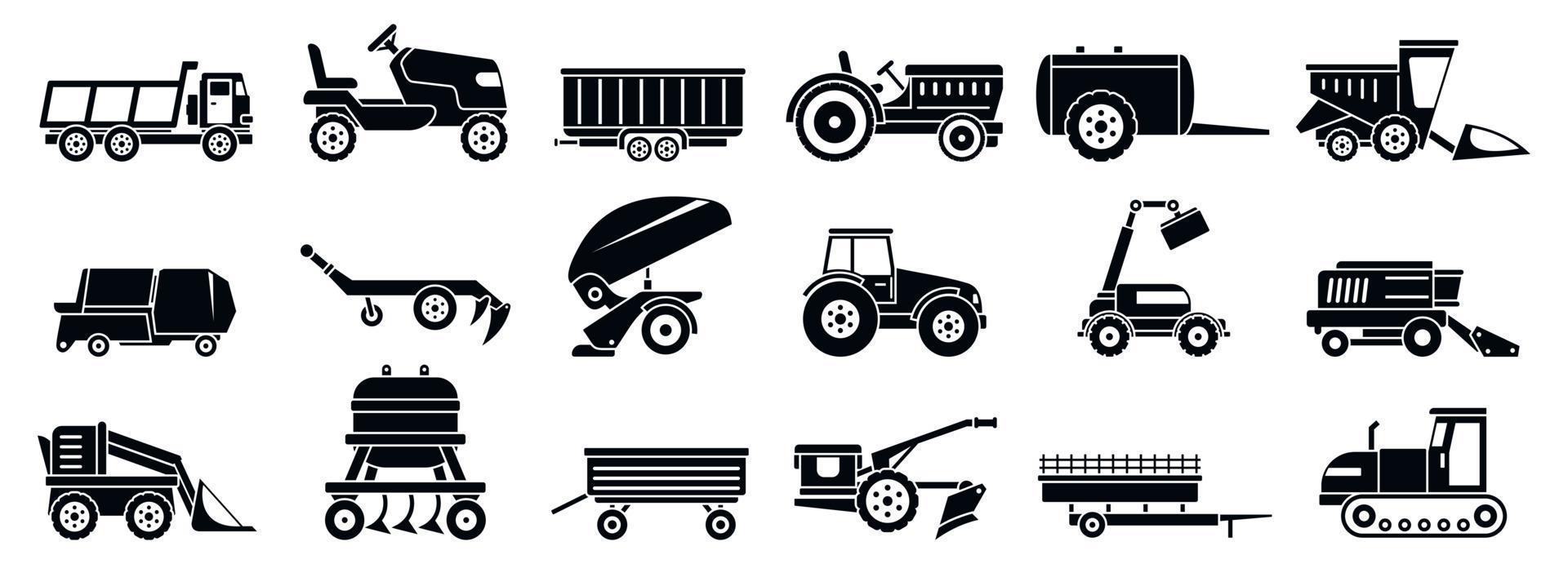 Farm agricultural machines icons set, simple style vector