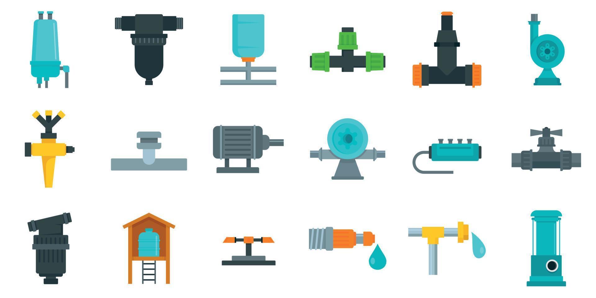 Irrigation system icon set, flat style vector