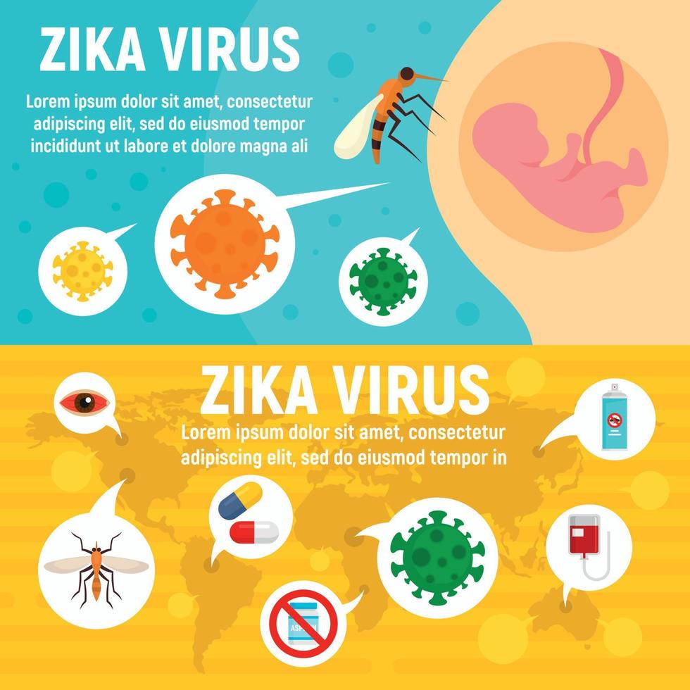 Zika virus banner set, flat style vector