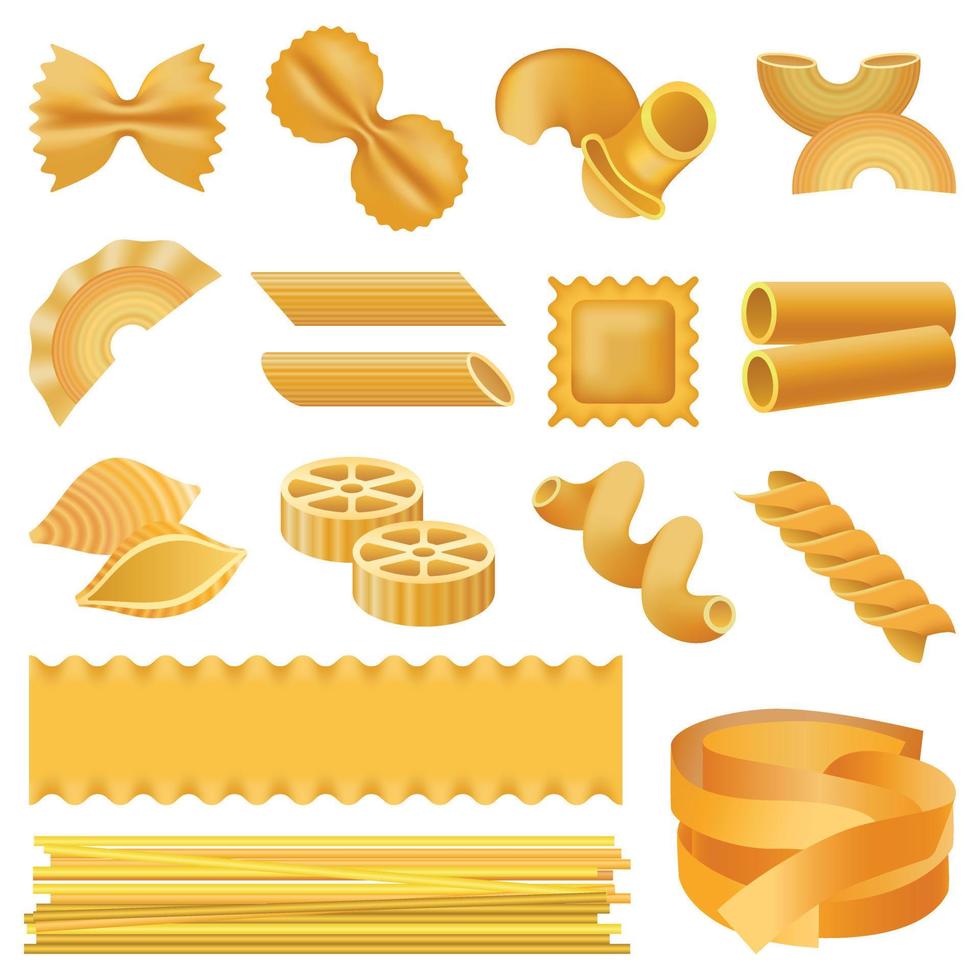 conjunto de maquetas de penne de pasta fusilli, estilo realista vector