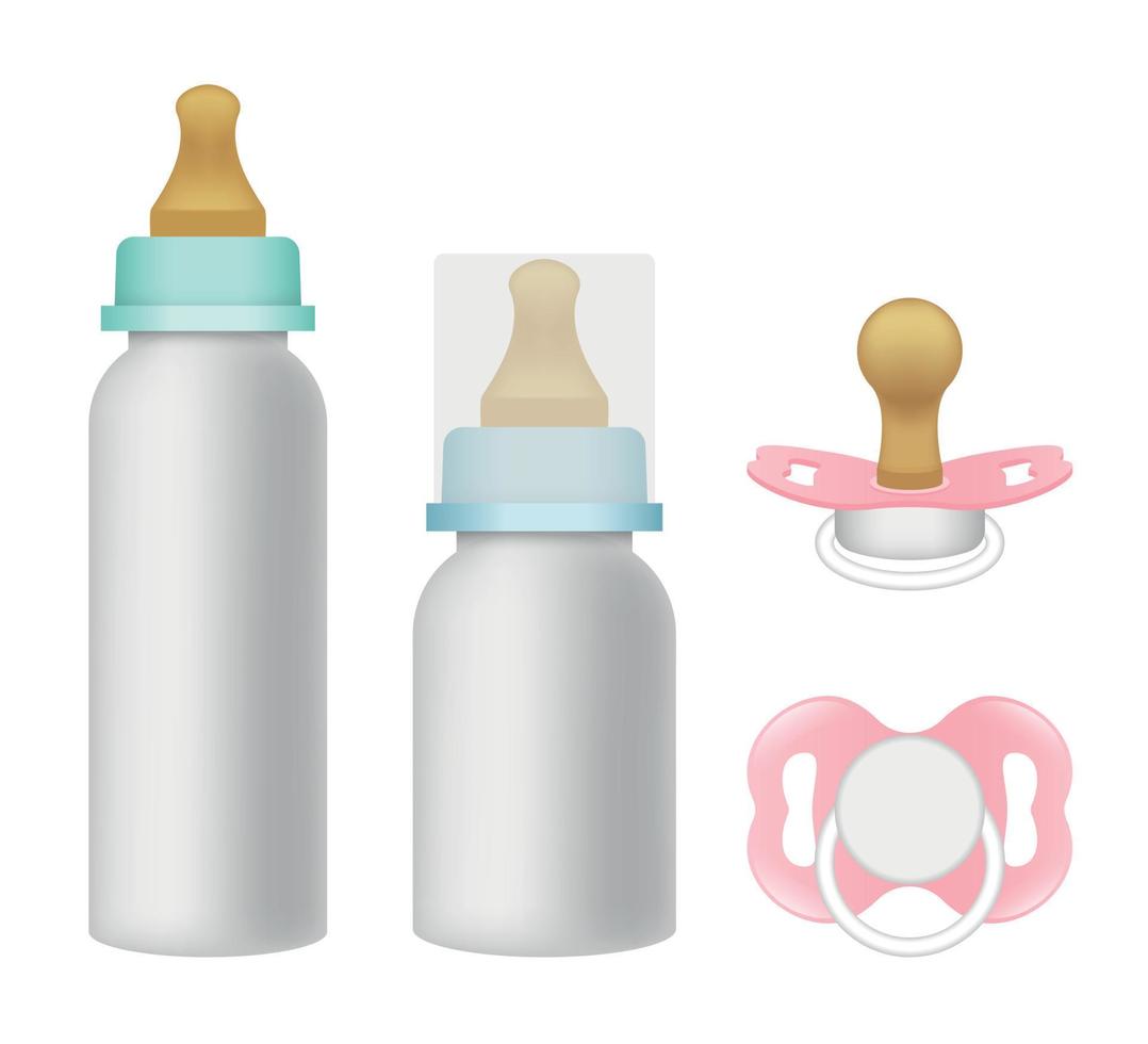 Pacifier icons set, realistic style vector