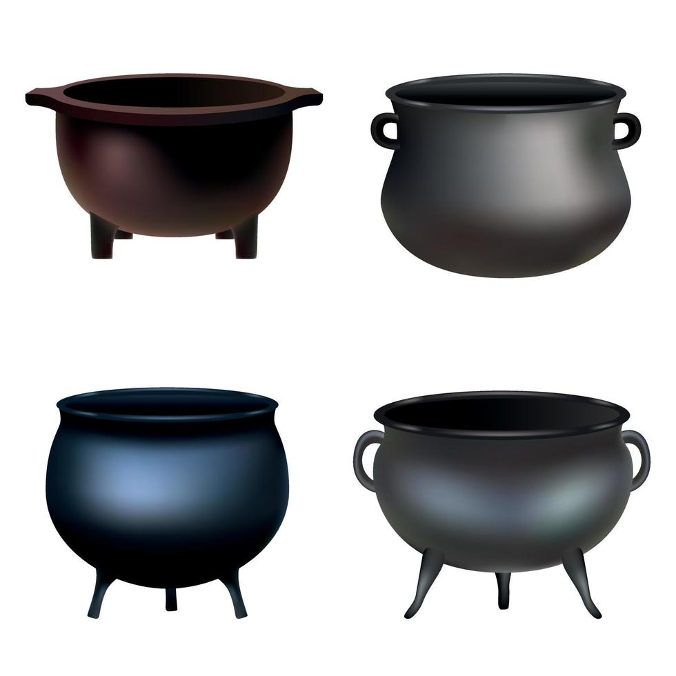 Cauldron pot halloween mockup set, realistic style vector