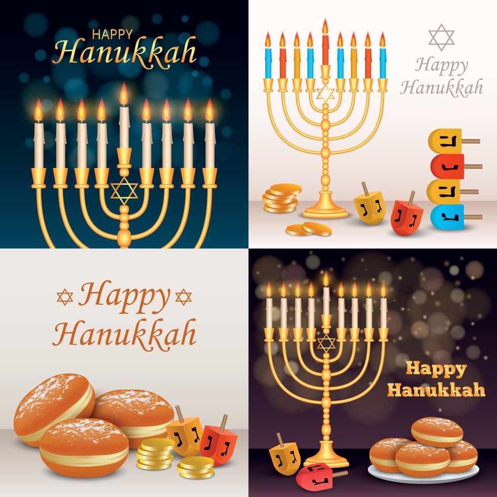 Hanukkah banner set, realistic style vector