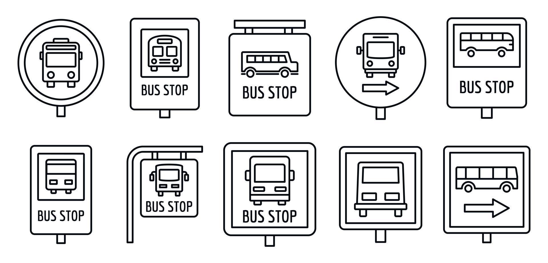 City bus stop sign icon set, outline style vector