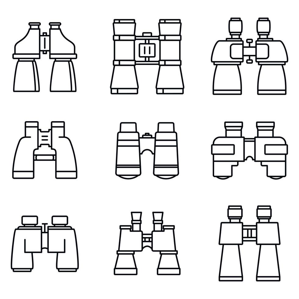 Travel binoculars icons set, outline style vector
