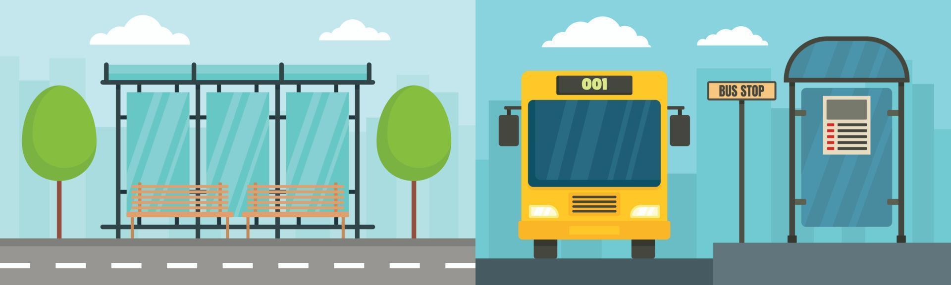 City bus stop banner set, flat style vector