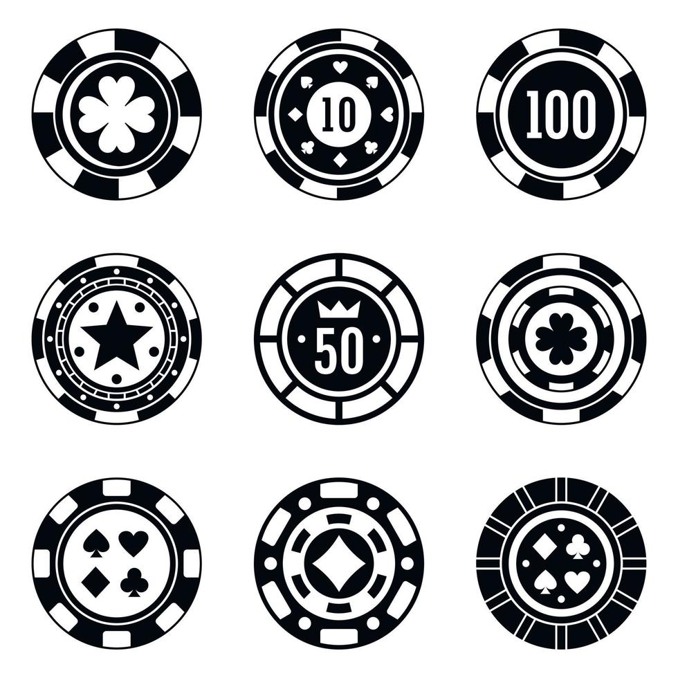 Conjunto de iconos de fichas de casino de póquer, estilo simple vector