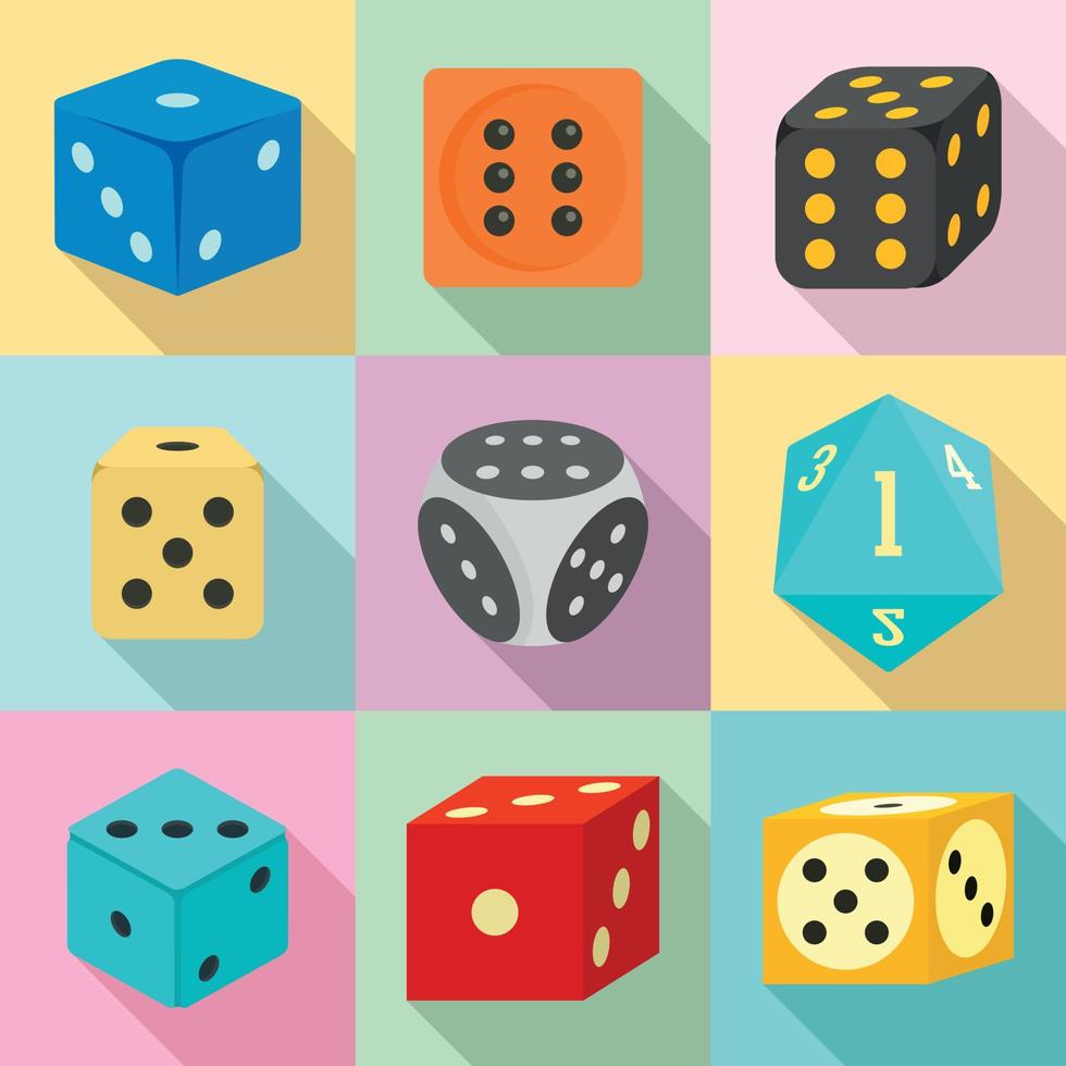 Dice icons set, flat style vector