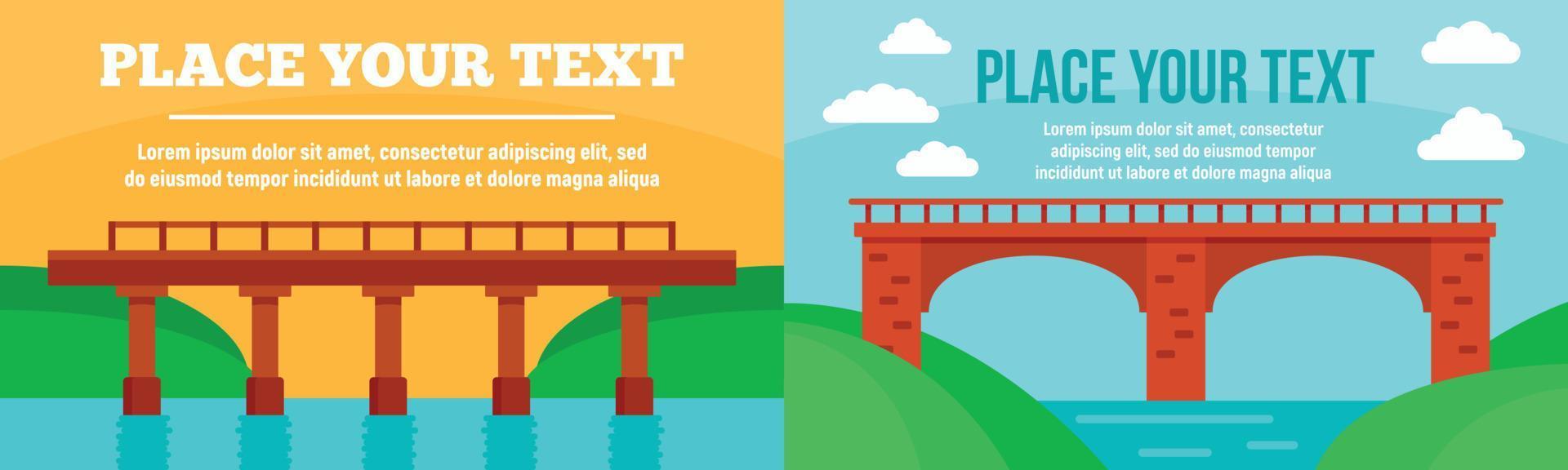 Bridges banner set, flat style vector