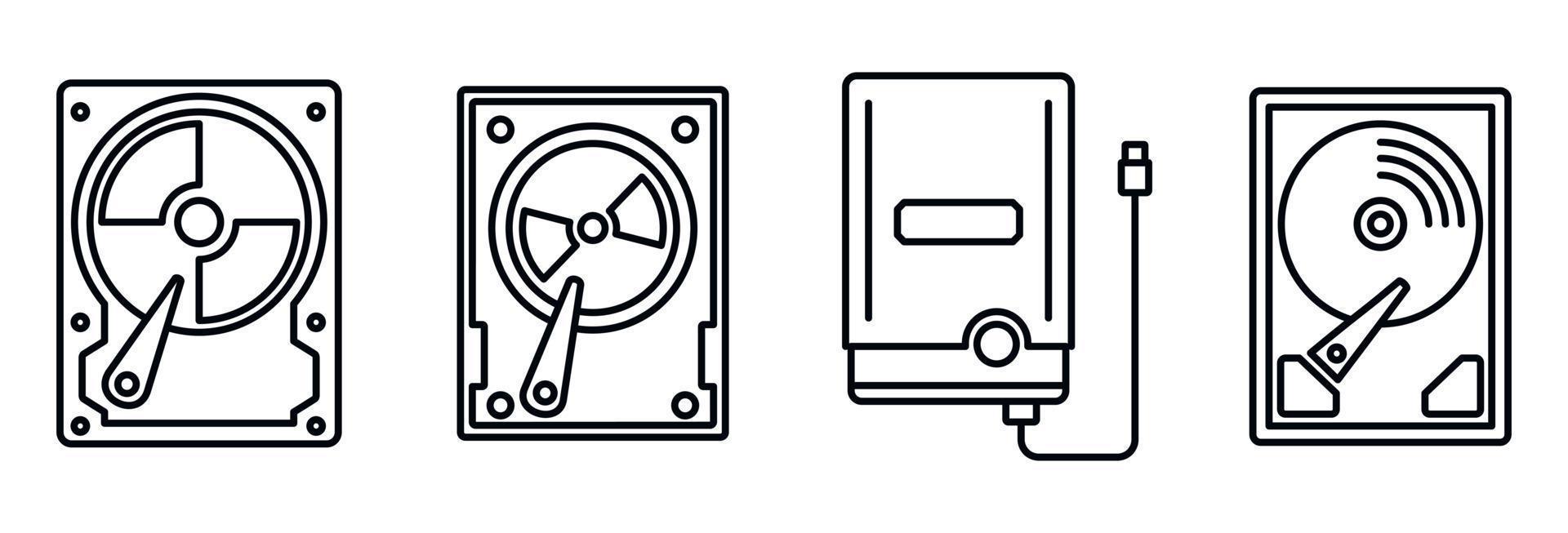 conjunto de iconos de disco duro compacto, estilo de esquema vector