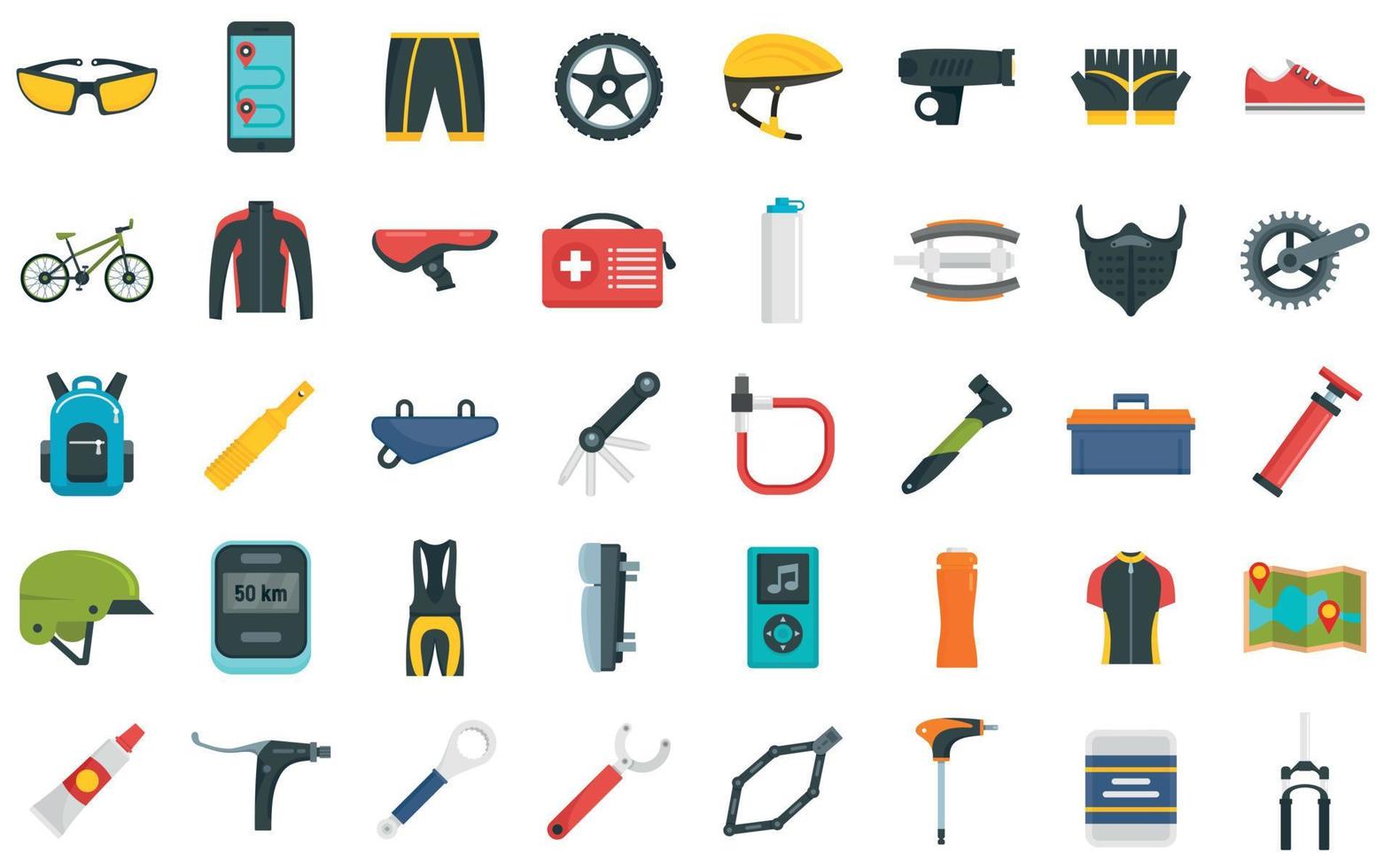 Mountain bike icons set, flat style vector