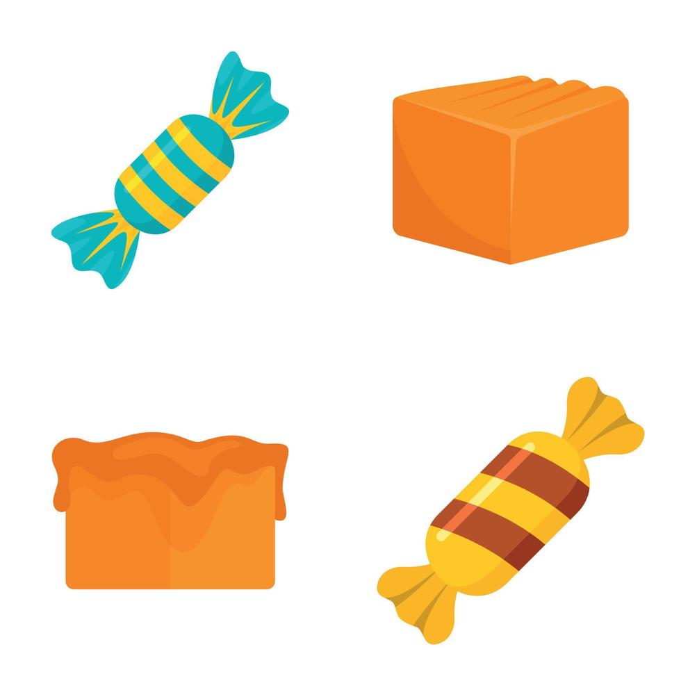 Toffee icons set, flat style vector