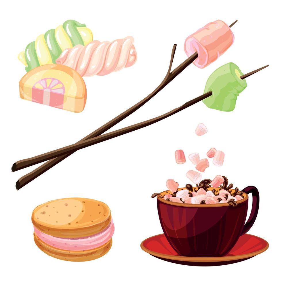 Marshmallow icons set, cartoon style vector