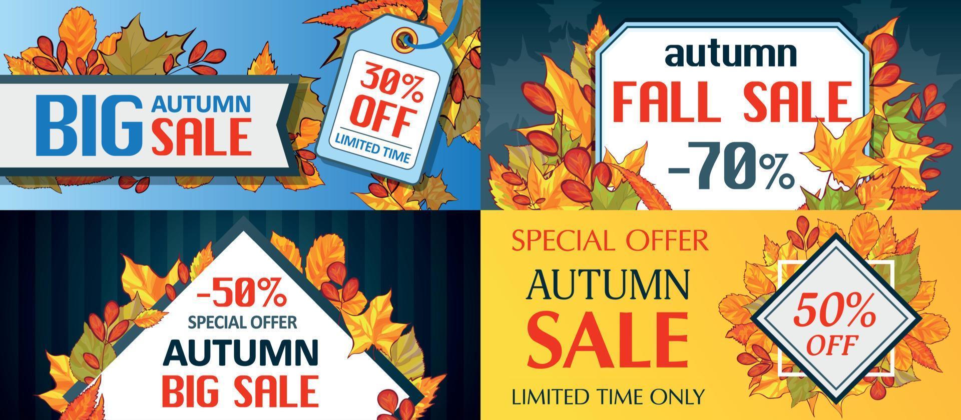 conjunto de concepto de temporada de otoño de venta de otoño, estilo de dibujos animados vector