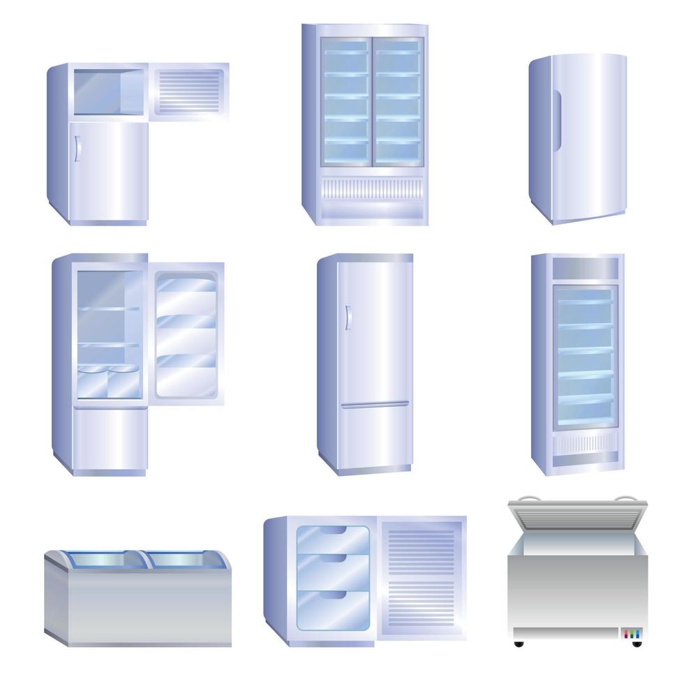 Freezer icons set, cartoon style vector