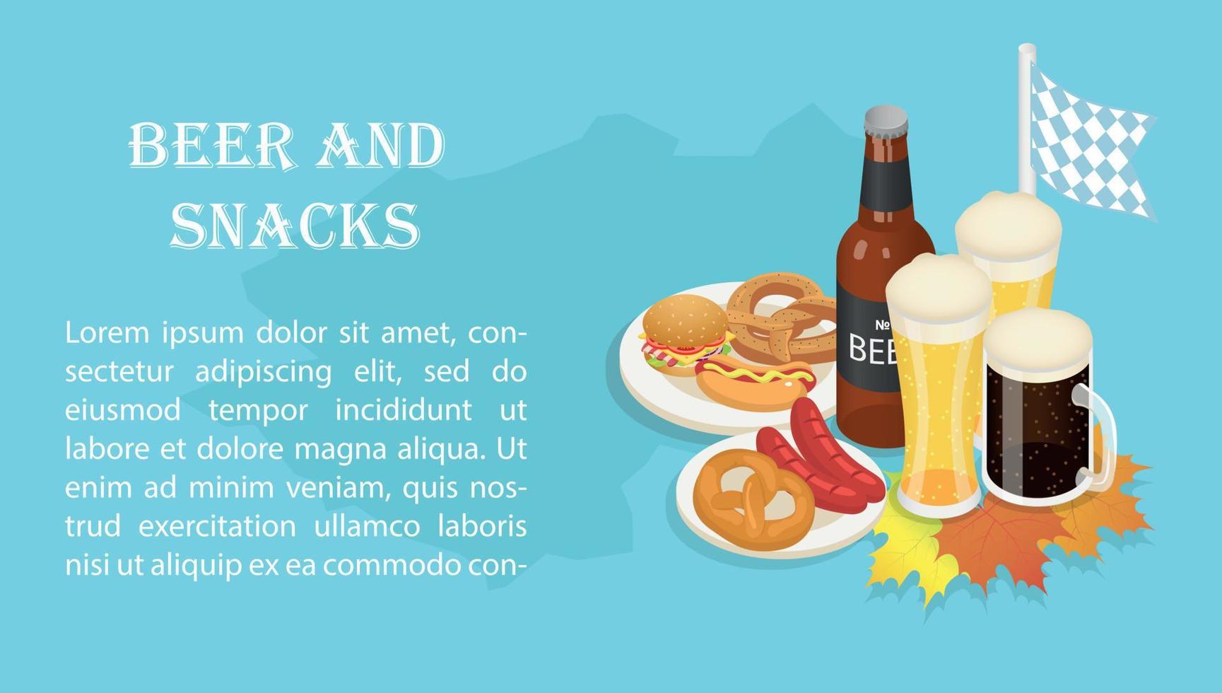 banner de bocadillos de cerveza del festival de octubre, estilo isométrico vector