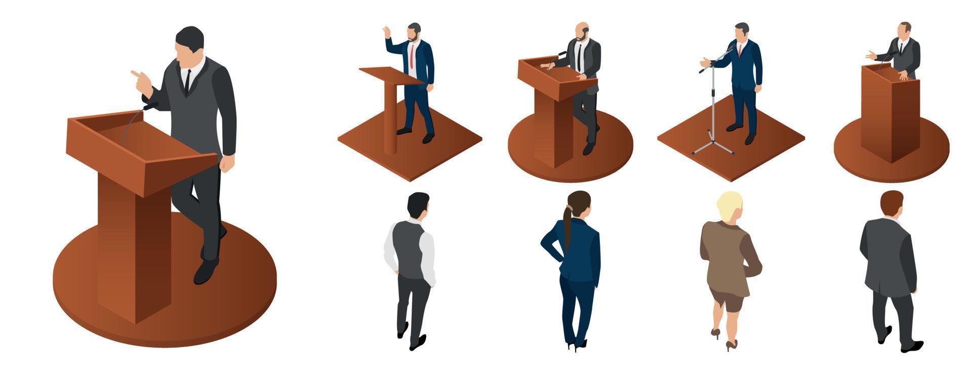 Political meeting icon set, isometric style vector