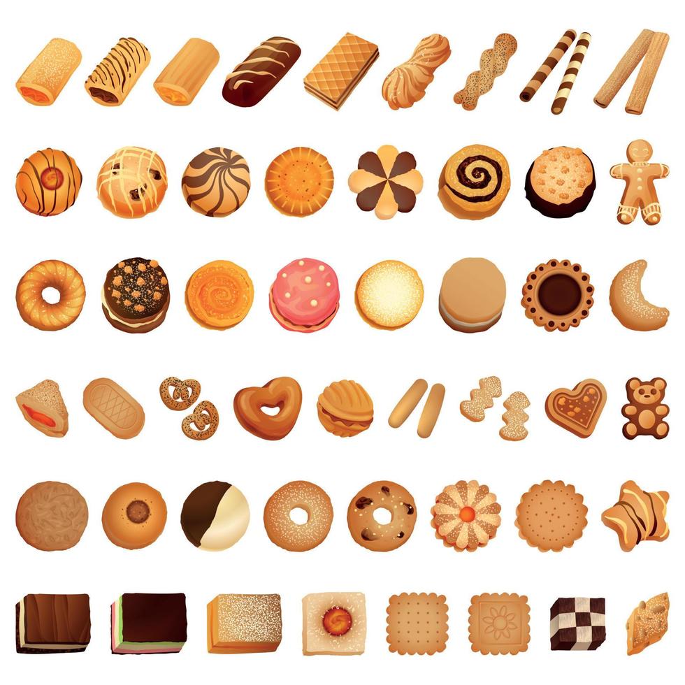 Biscuit icon set, cartoon style vector