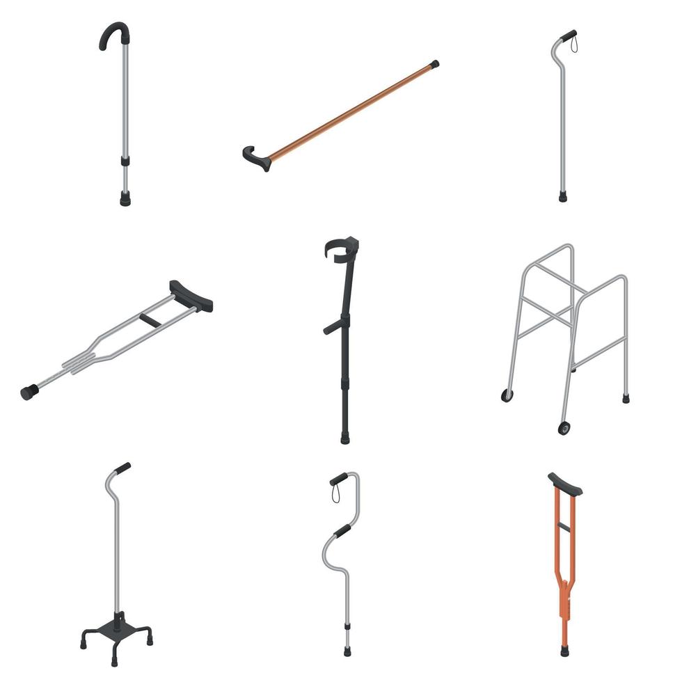 Crutches icon set, isometric style vector
