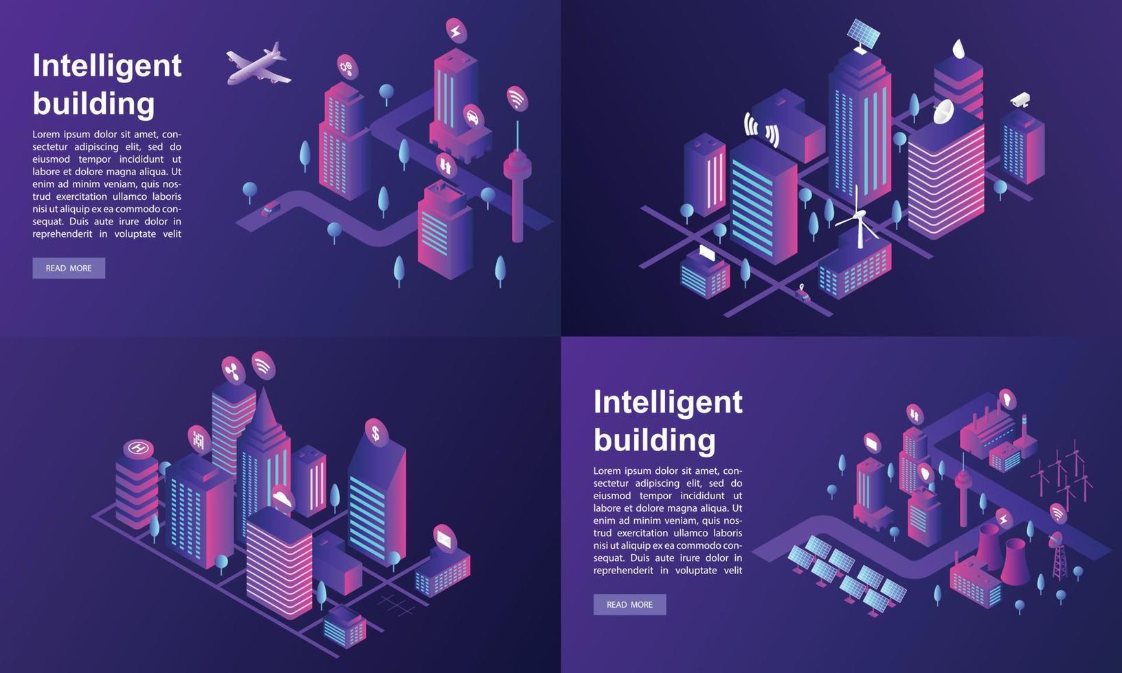 Intelligent building banner set, isometric style vector