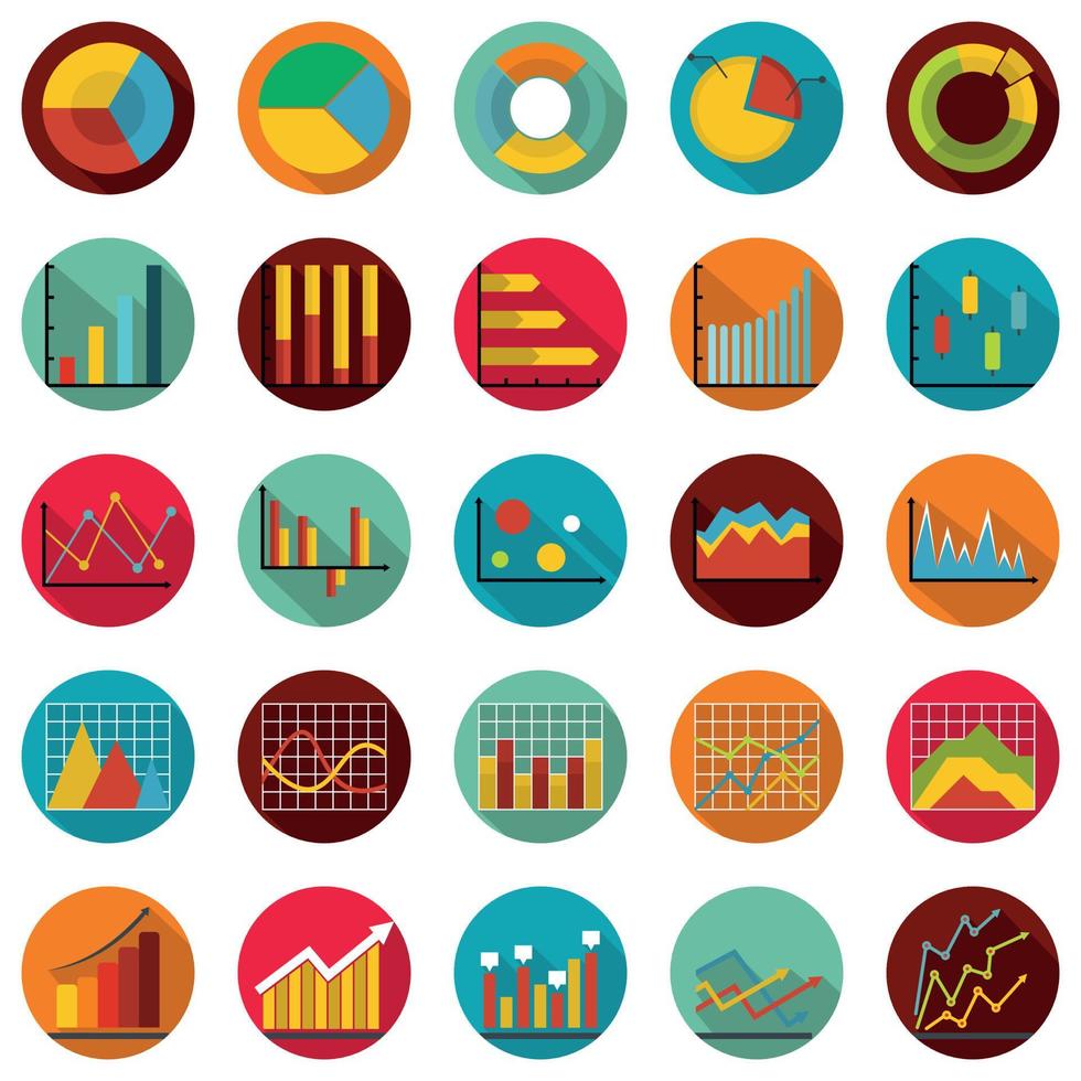 Chart diagram icon set, flat style vector