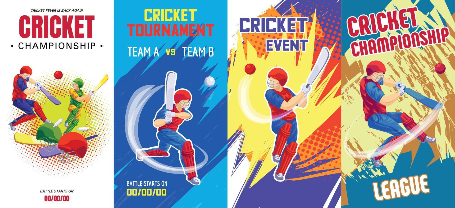 Cricket banner set, cartoon style vector