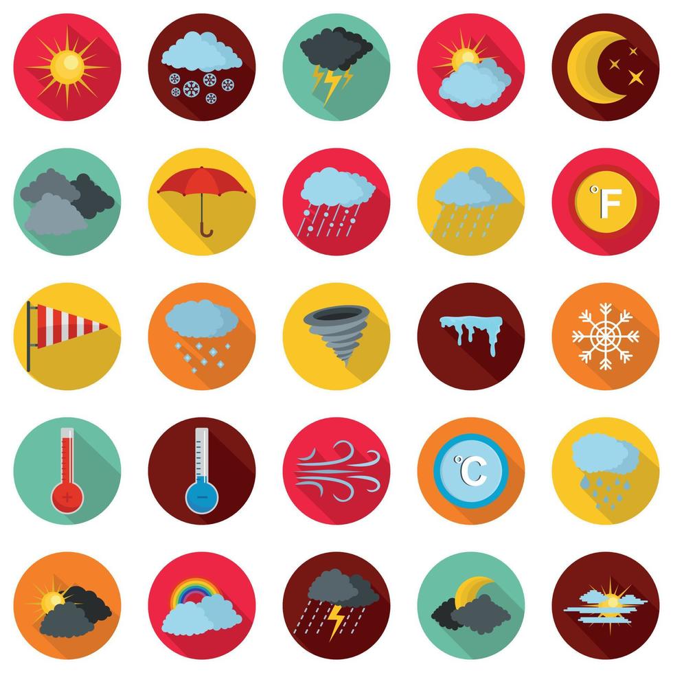 conjunto de iconos de clima, estilo plano vector