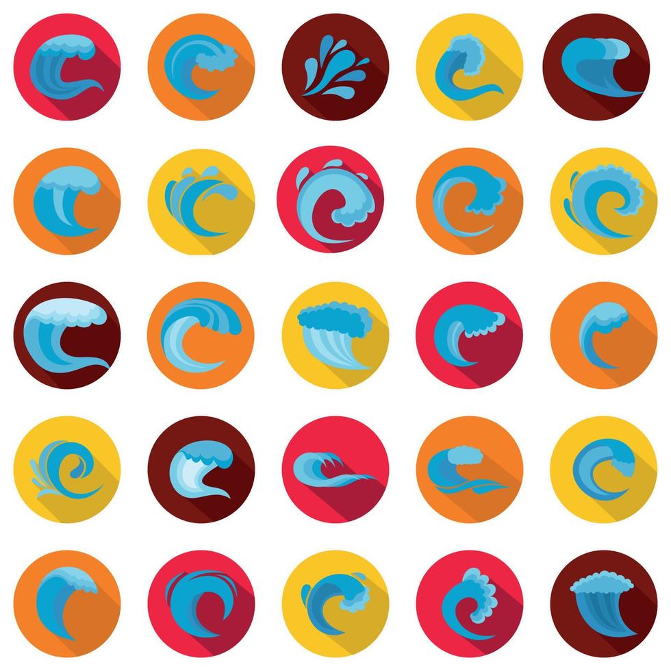 Water wave icons set, flat style vector