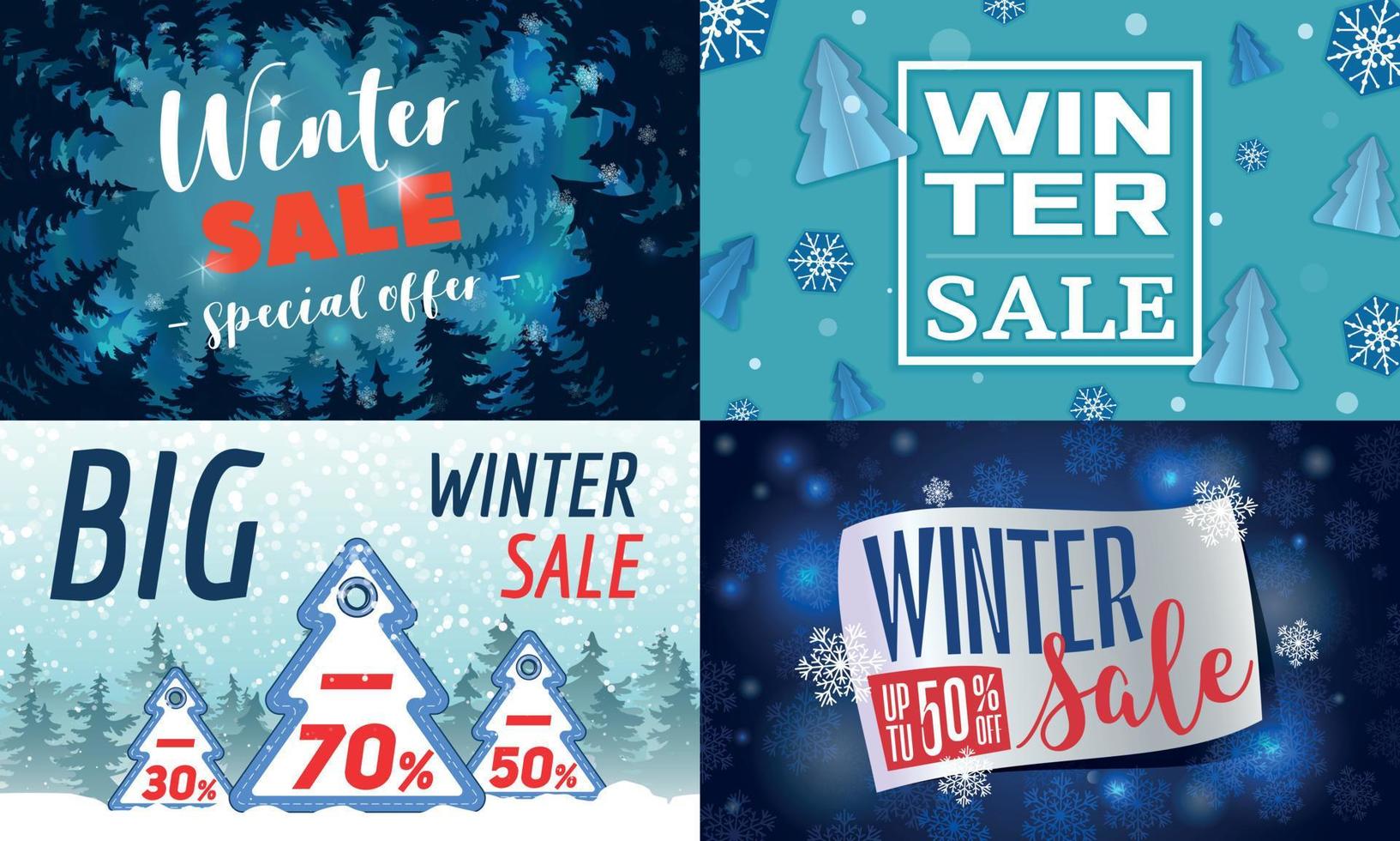 Winter sale banner set, cartoon style vector