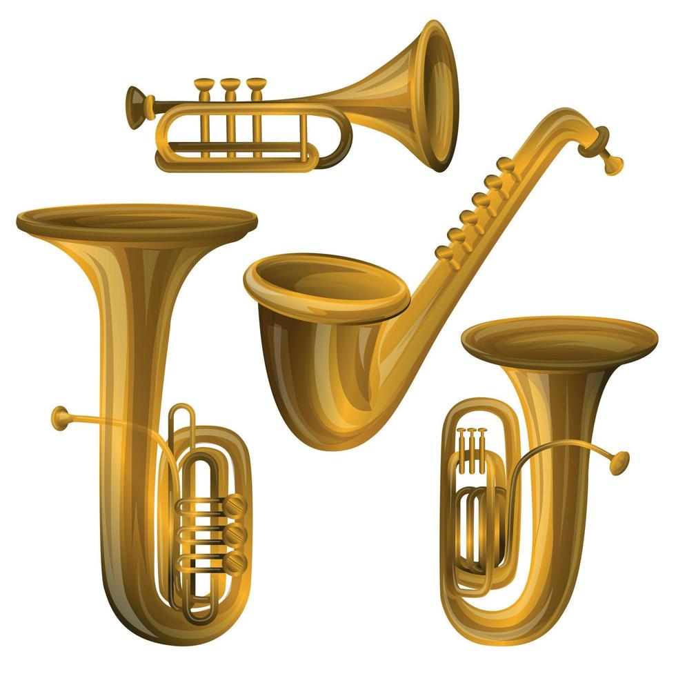 Trumpet icons set, cartoon style vector