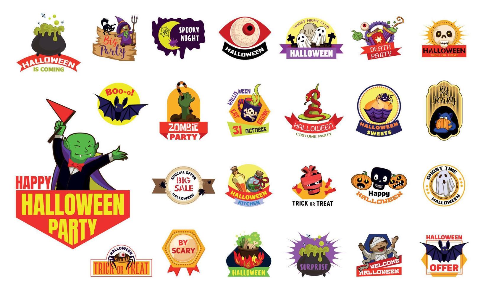 Halloween logo set, cartoon style vector