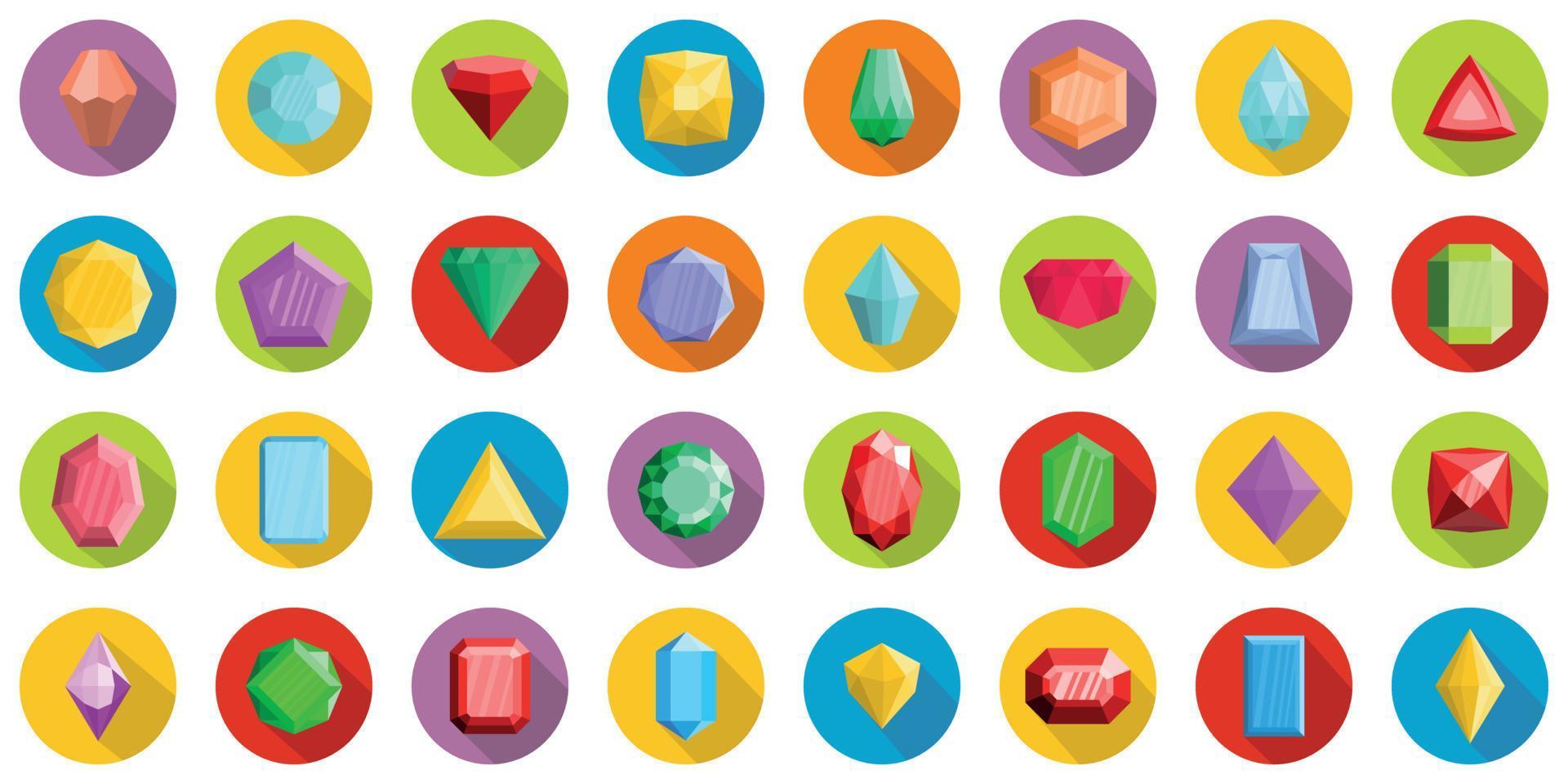 Jewel icons set, flat style vector