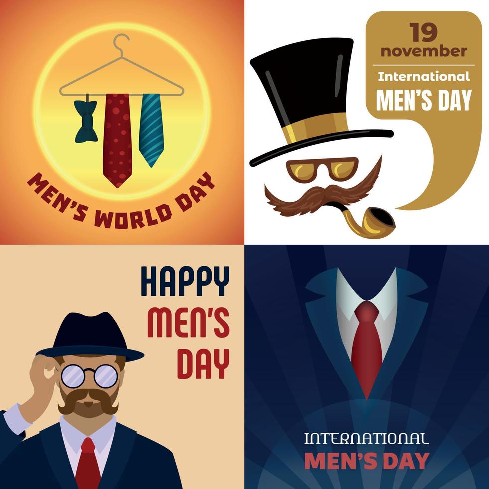 Mens day banner set, cartoon style vector