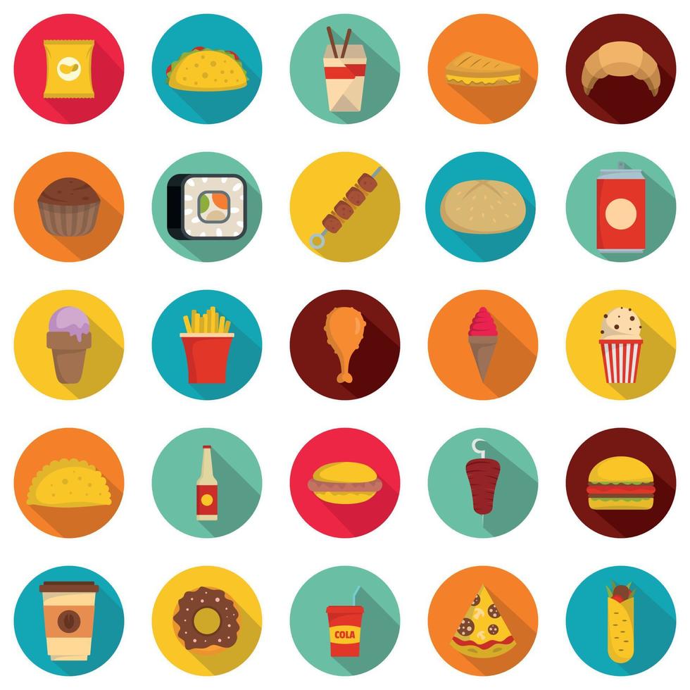 conjunto de iconos de comida rápida, estilo plano vector