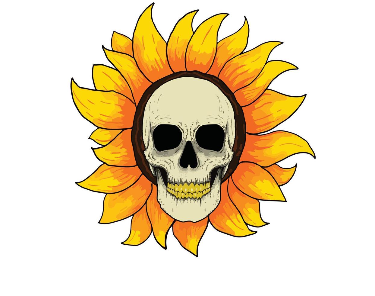 Sunflower with skull hig detailed illustration. - for apparel merch and logo vector