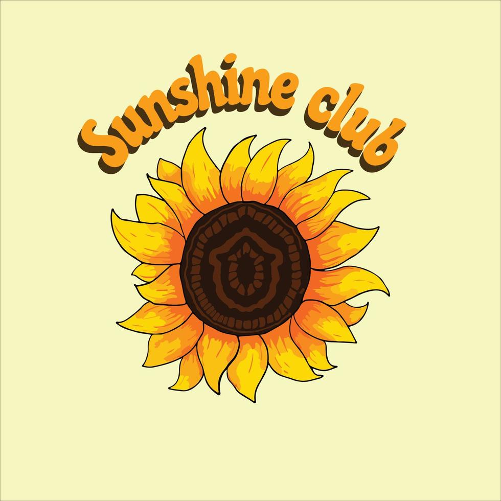 Sunshine club sunflower illustration suit for apparel and any merch products. vector