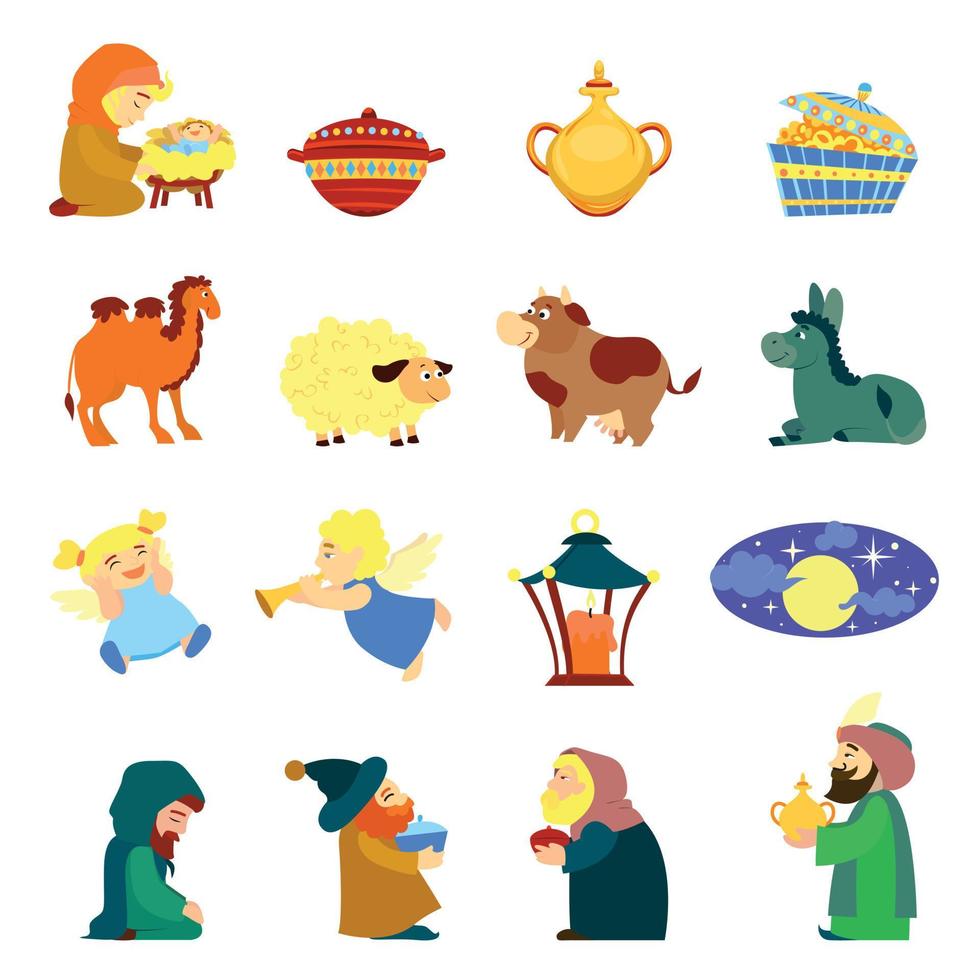 Epiphany icon set, cartoon style vector