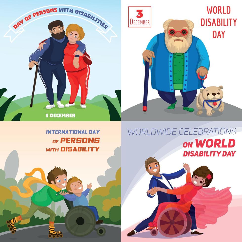 Day persons disabilities banner set, cartoon style vector