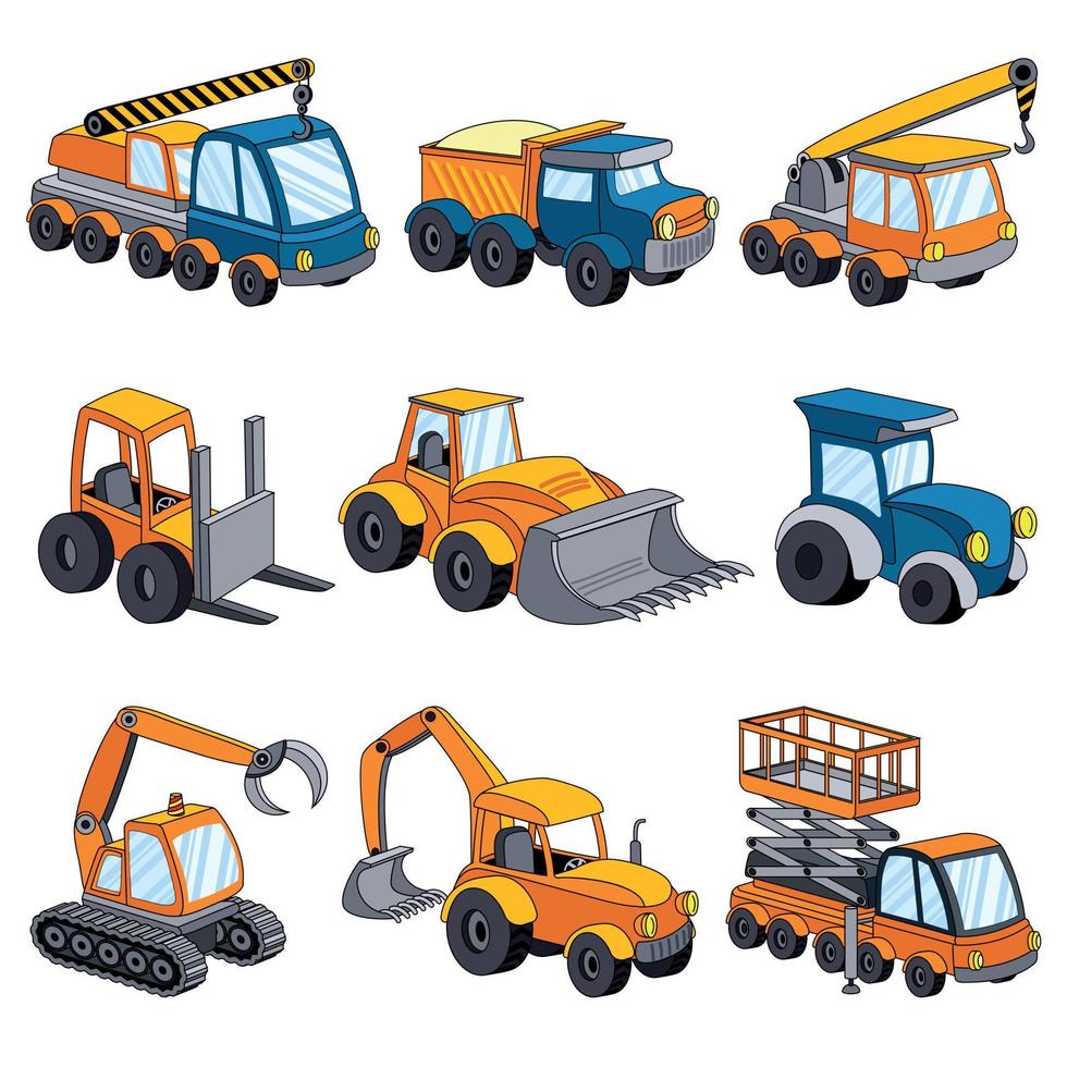 Lifting machine icons set, cartoon style vector